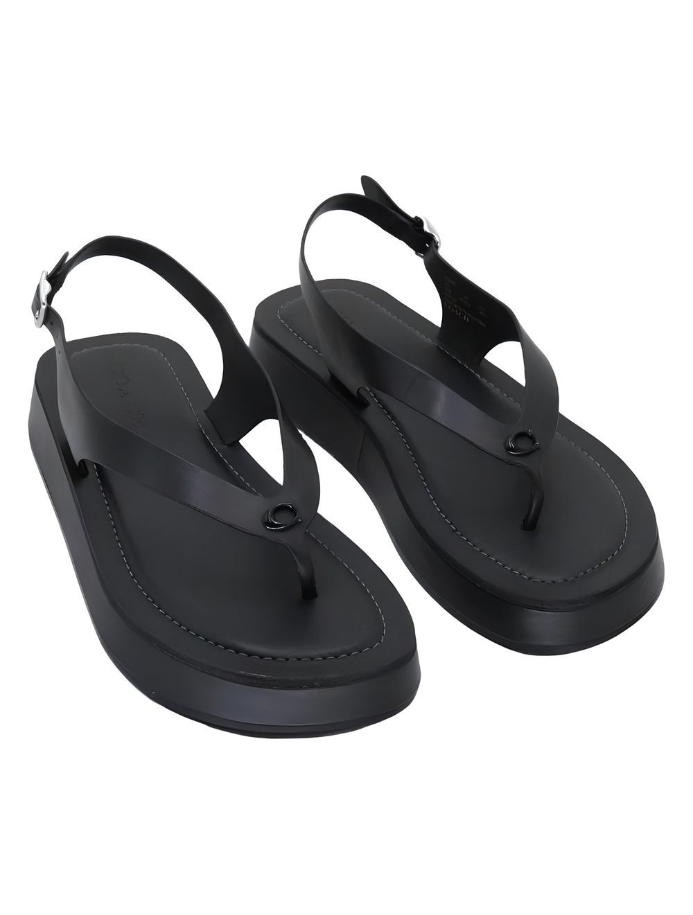 COACH Sculpted C Leather 1.75" Platform Thong Slingback Sandals Black Size 8.5B